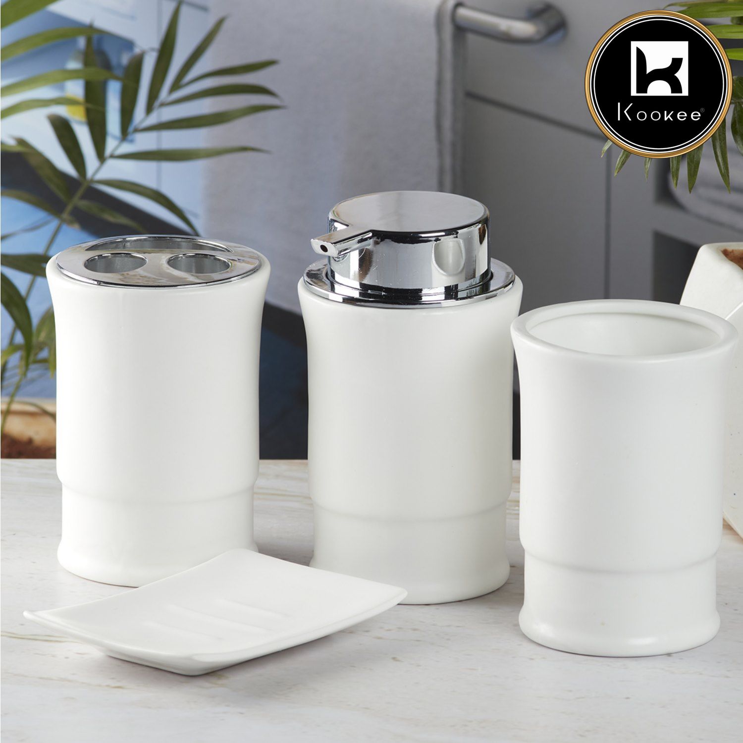 Kookee Ceramic Bathroom Sets, White, ART08245
