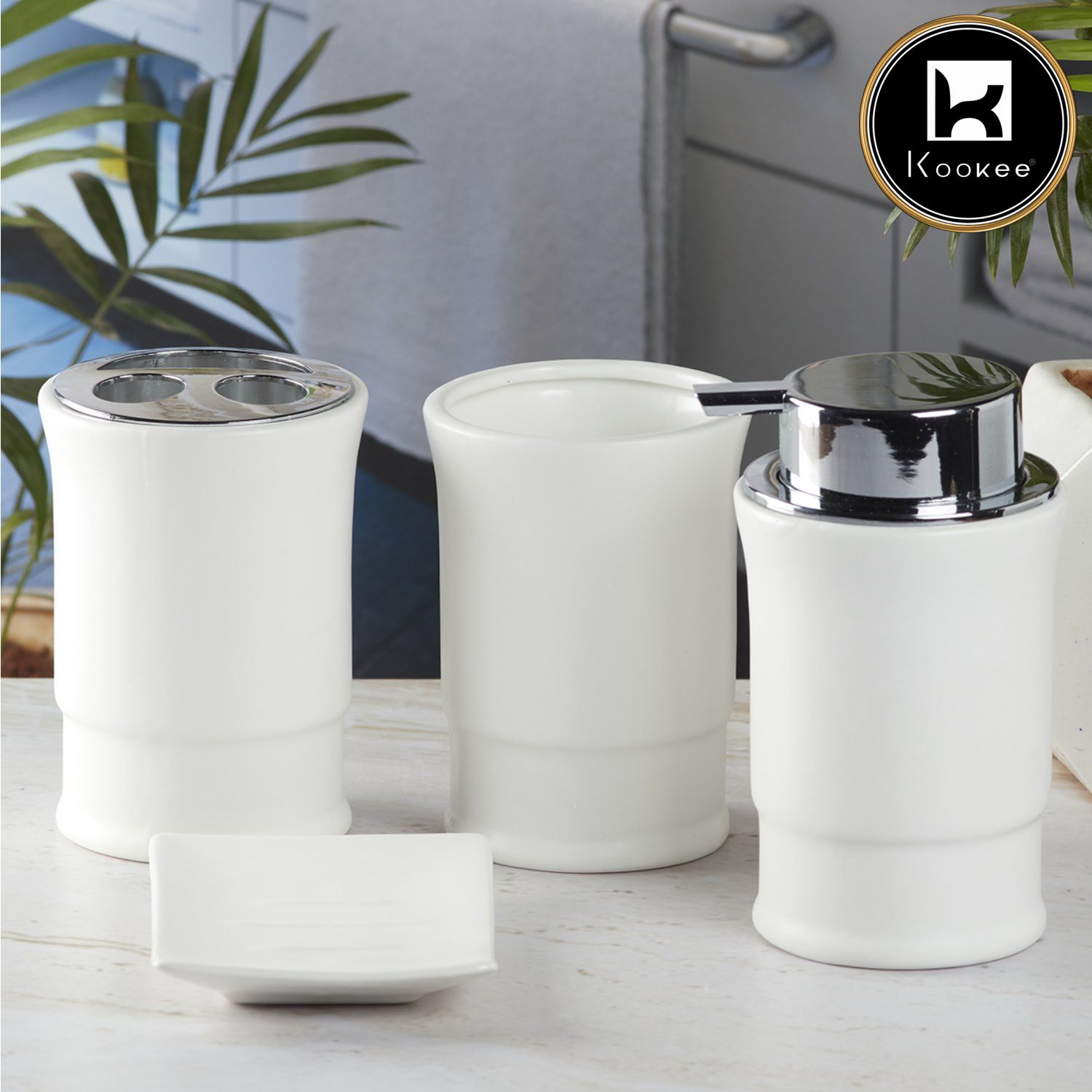 Ceramic Bathroom Set of 4 with Soap Dispenser (8245)