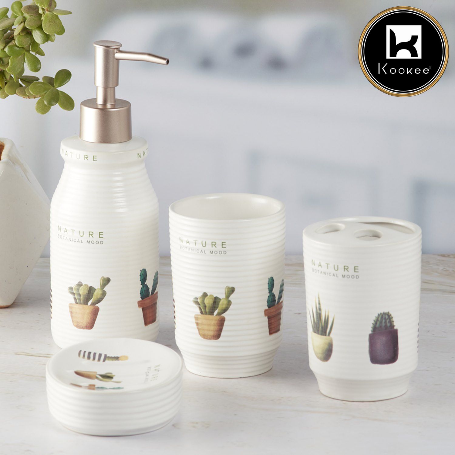 Ceramic Bathroom Set of 4 with Soap Dispenser (8290)