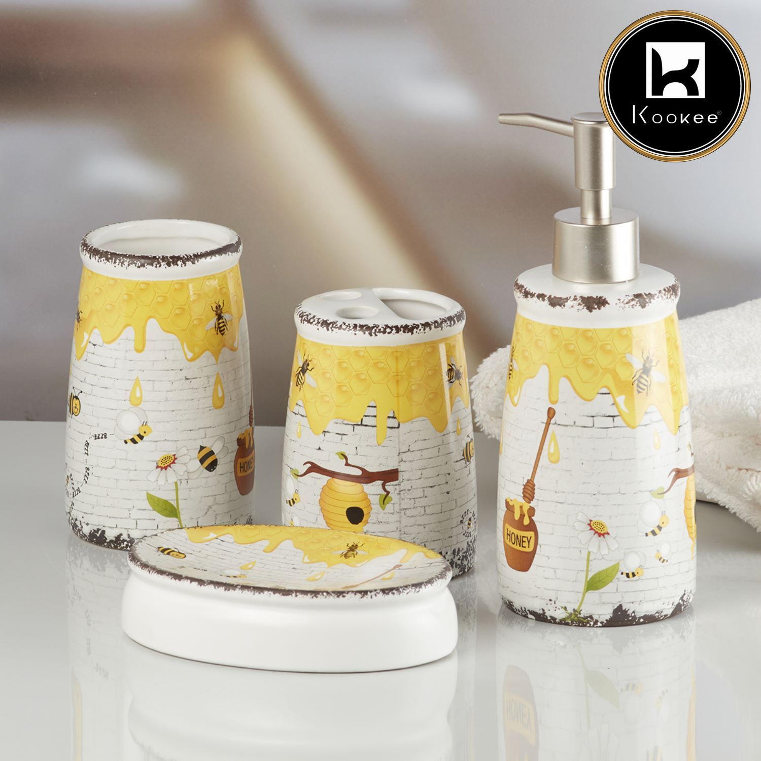 Kookee Ceramic Bathroom Sets, Multi, ART08292
