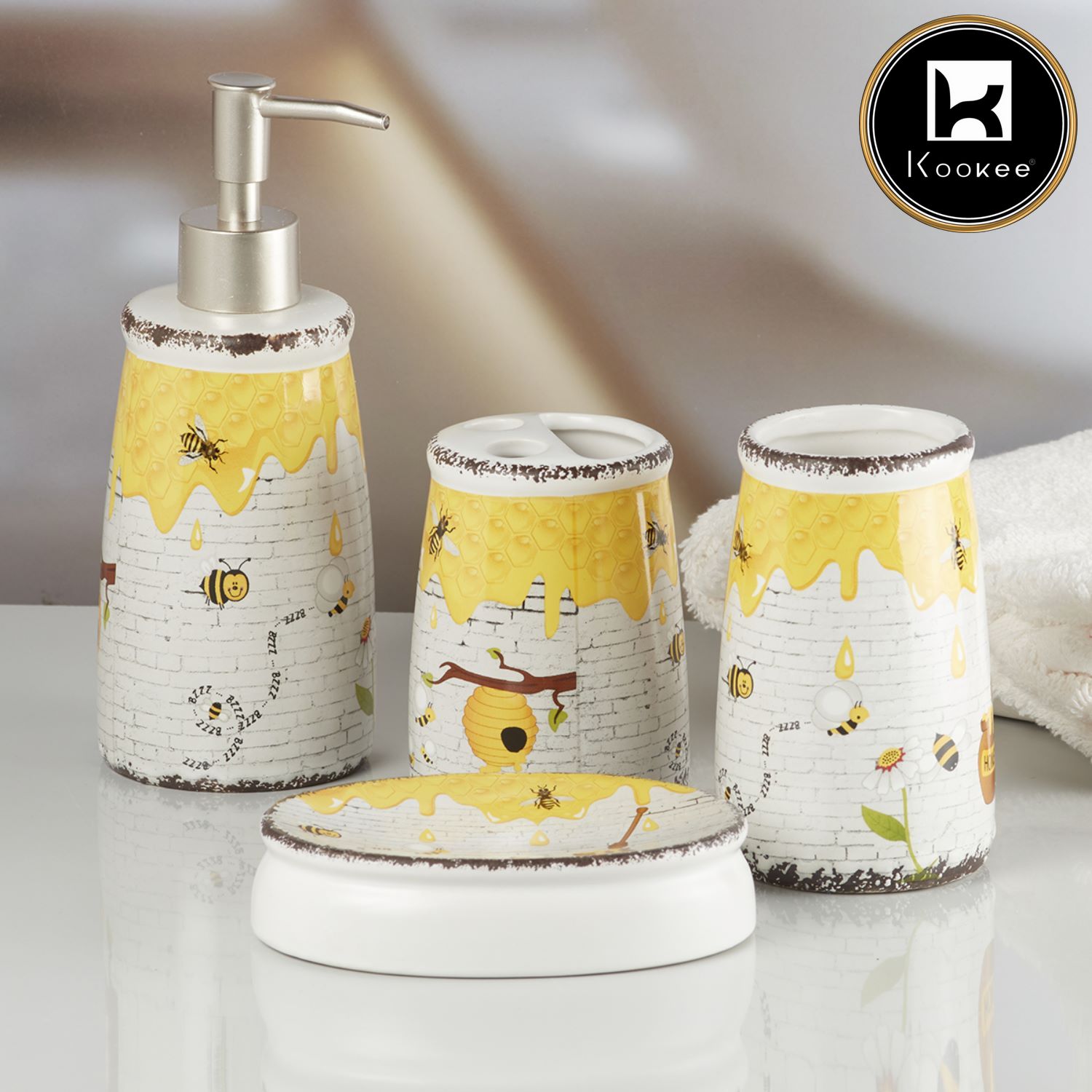 Kookee Ceramic Bathroom Sets, Multi, ART08292