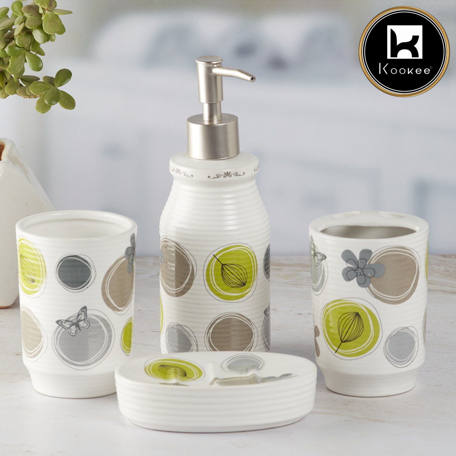 Ceramic Bathroom Set of 4 with Soap Dispenser (8295)