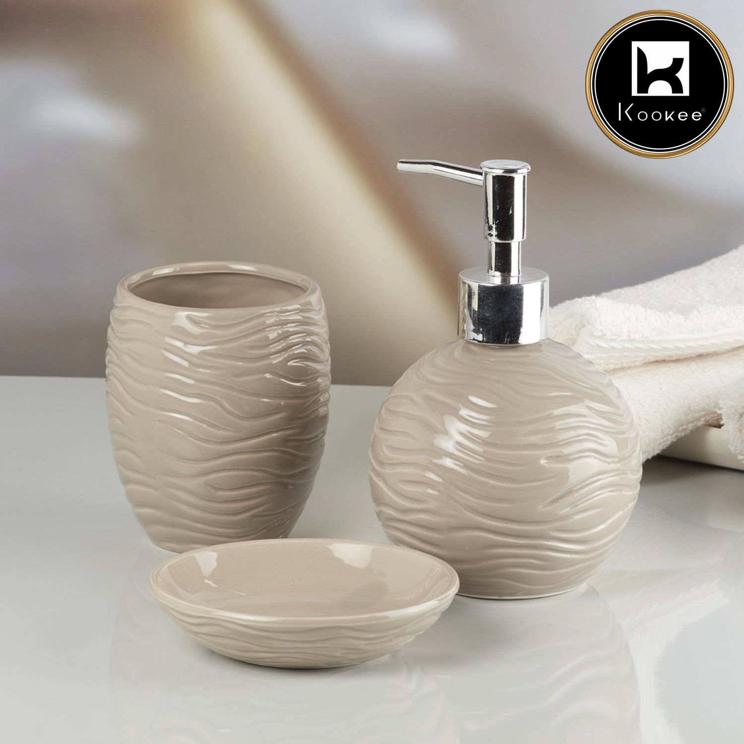 Ceramic Bathroom Accessories Set of 3 with Soap Dispenser (8338)