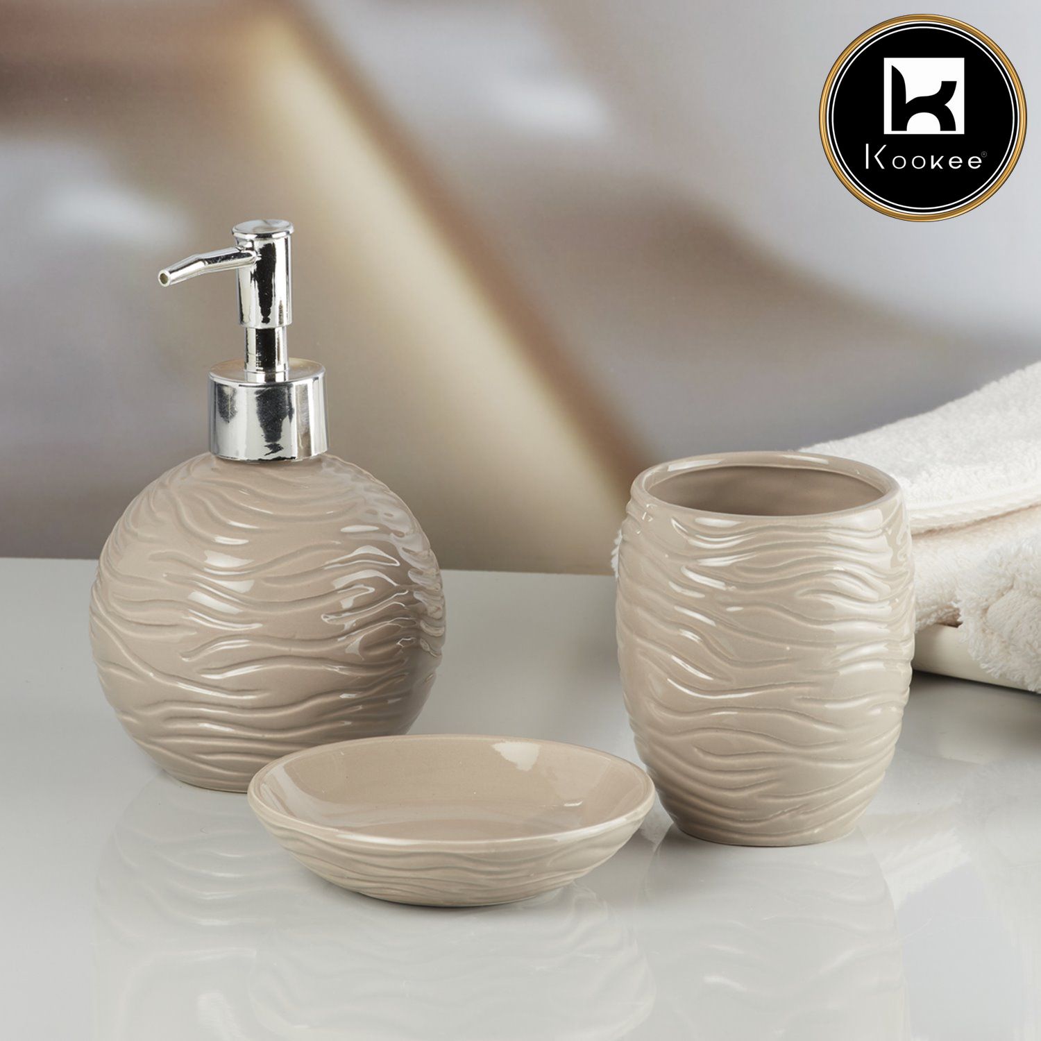 Ceramic Bathroom Accessories Set of 3 with Soap Dispenser (V-CBS-061)