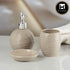 Kookee Ceramic Bathroom Accessories Set of 3, Modern Bath Set with Liquid handwash Soap Dispenser and Toothbrush holder, Luxury Gift Accessory for Home, Beige