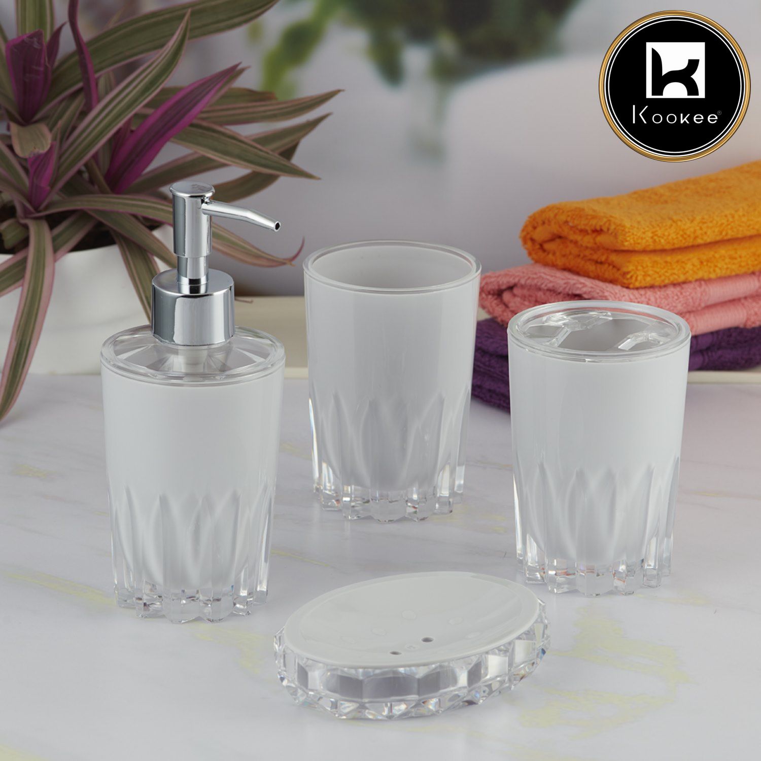 Acrylic Set of 4 Bath Set with Soap Dispenser (8339)