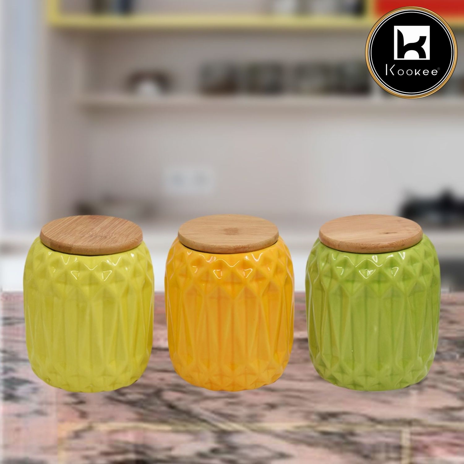 Kookee Ceramic Canister Jars & Containers Set (Pack of 3) (GS16-11B)