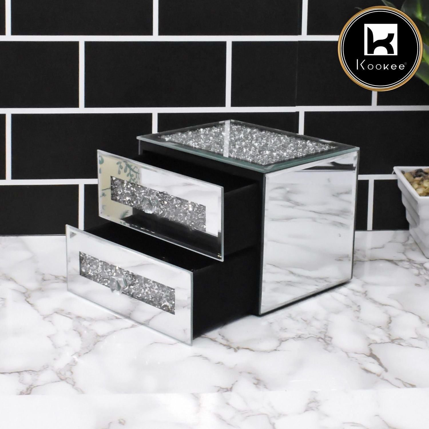 Mirror GLASS DOUBLE DECK STORAGE BOX SILVER