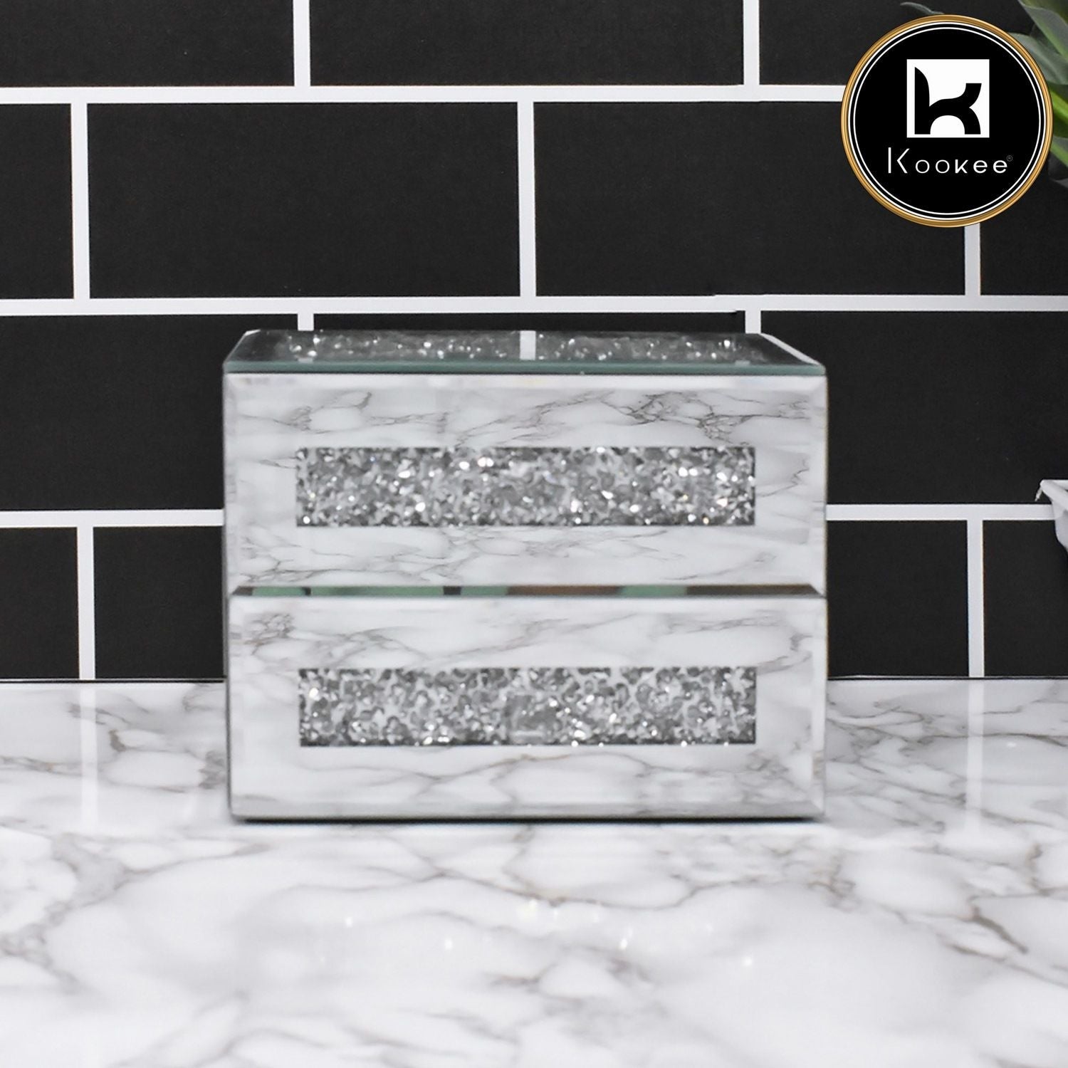 Mirror GLASS DOUBLE DECK STORAGE BOX SILVER