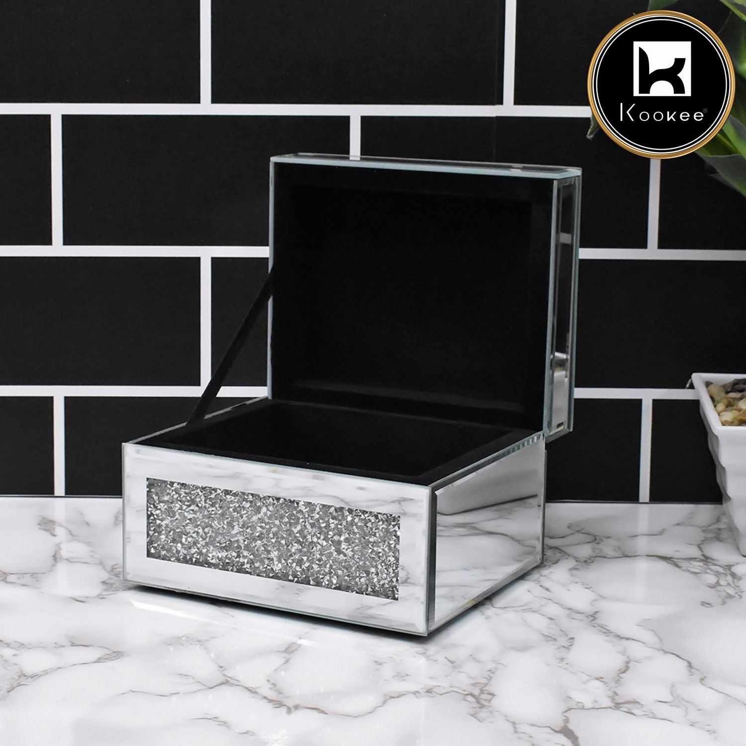 Mirror DOUBLE SIDE DIAMOND GLASS STORAGE BOX SILVER