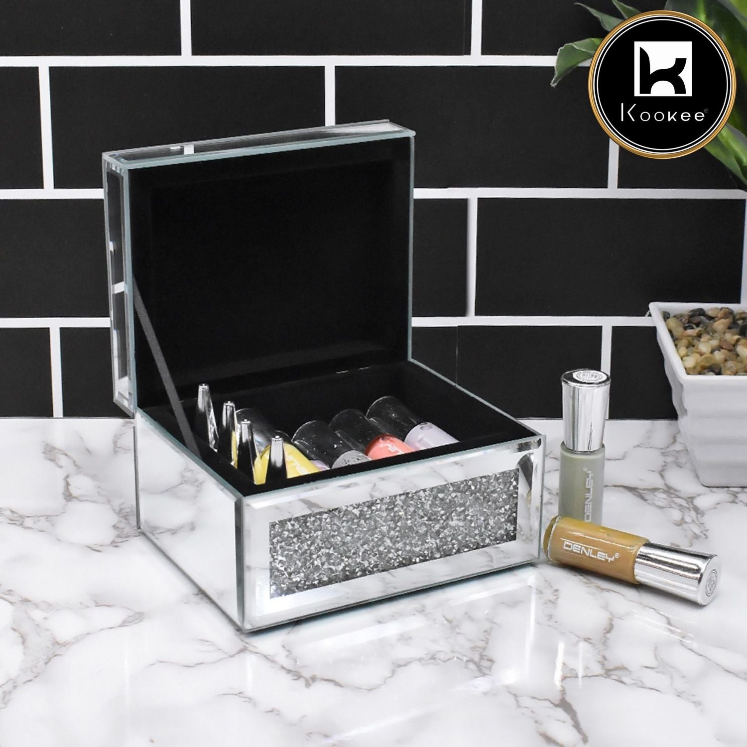 Kookee Mirror DOUBLE SIDE DIAMOND GLASS STORAGE BOX SILVER