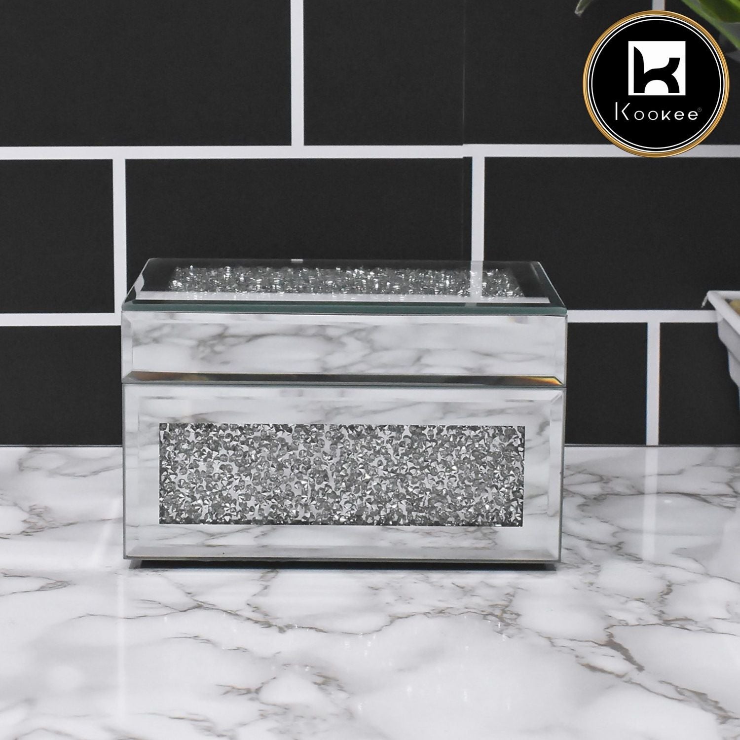 Kookee Mirror DOUBLE SIDE DIAMOND GLASS STORAGE BOX SILVER