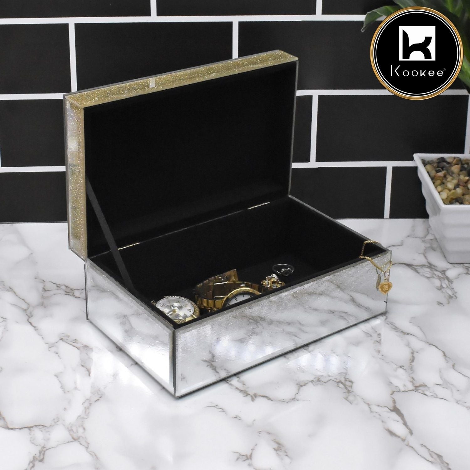 Kookee Mirror GLASS STORAGE BOX GOLDEN