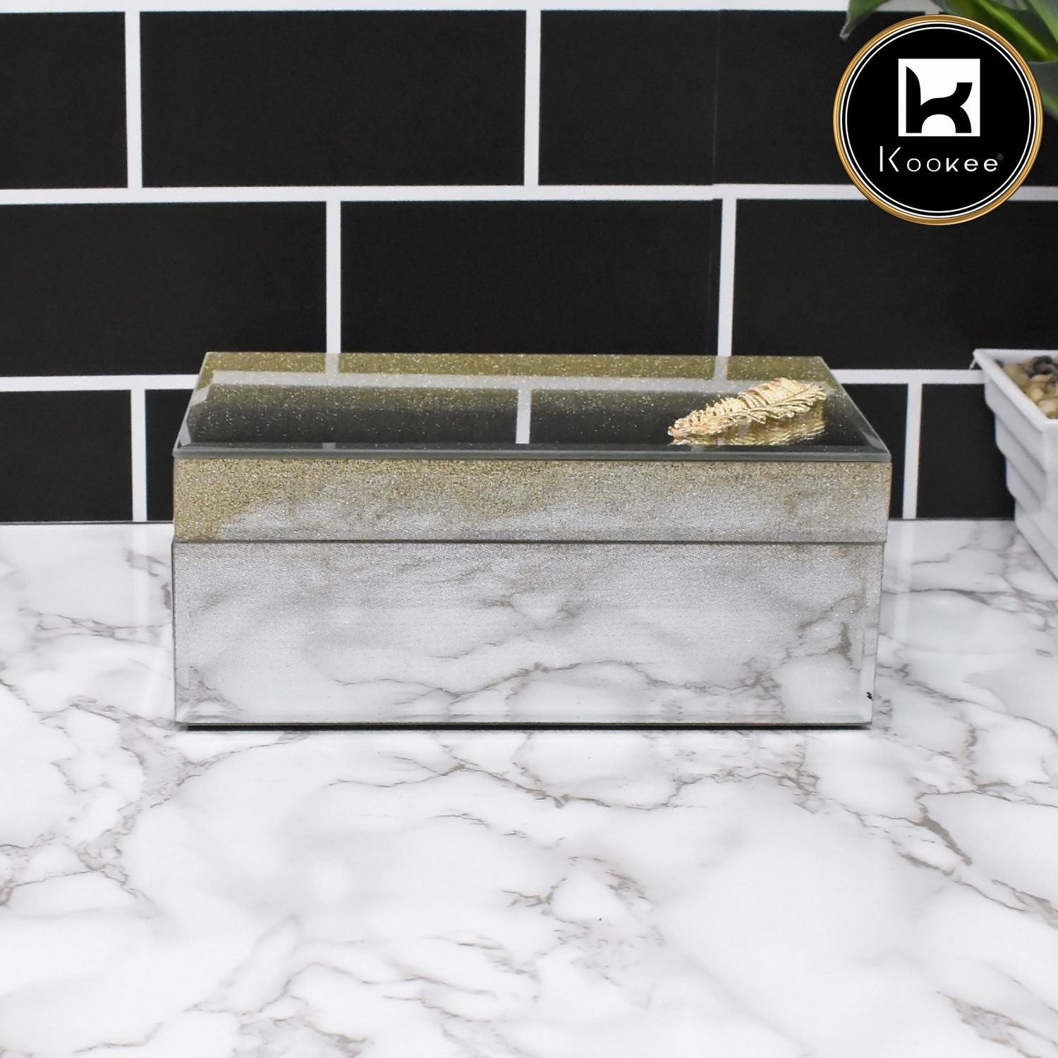 Kookee Mirror GLASS STORAGE BOX GOLDEN