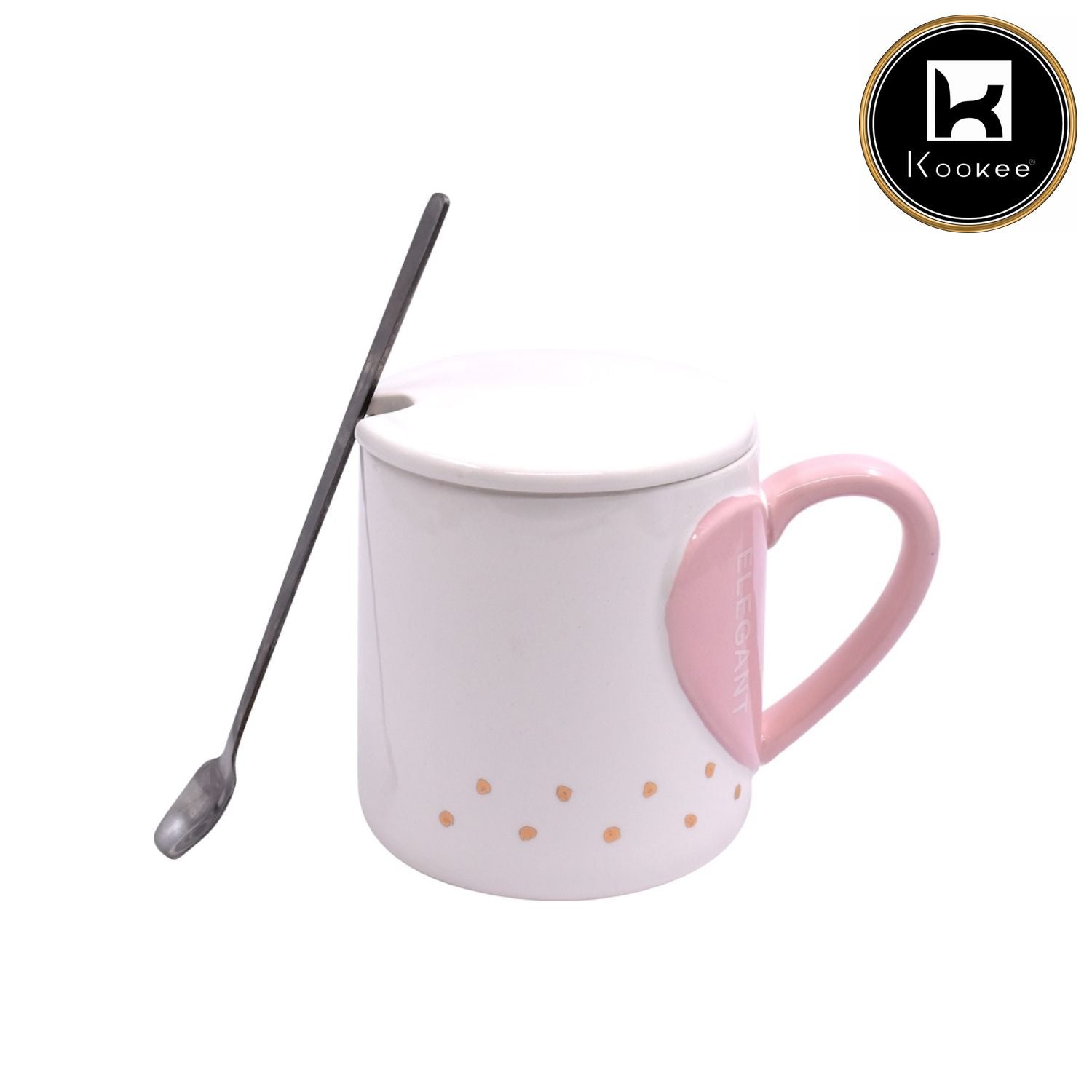 Fancy Ceramic Coffee or Tea Mug with Lid and Handle with Spoon (8407)