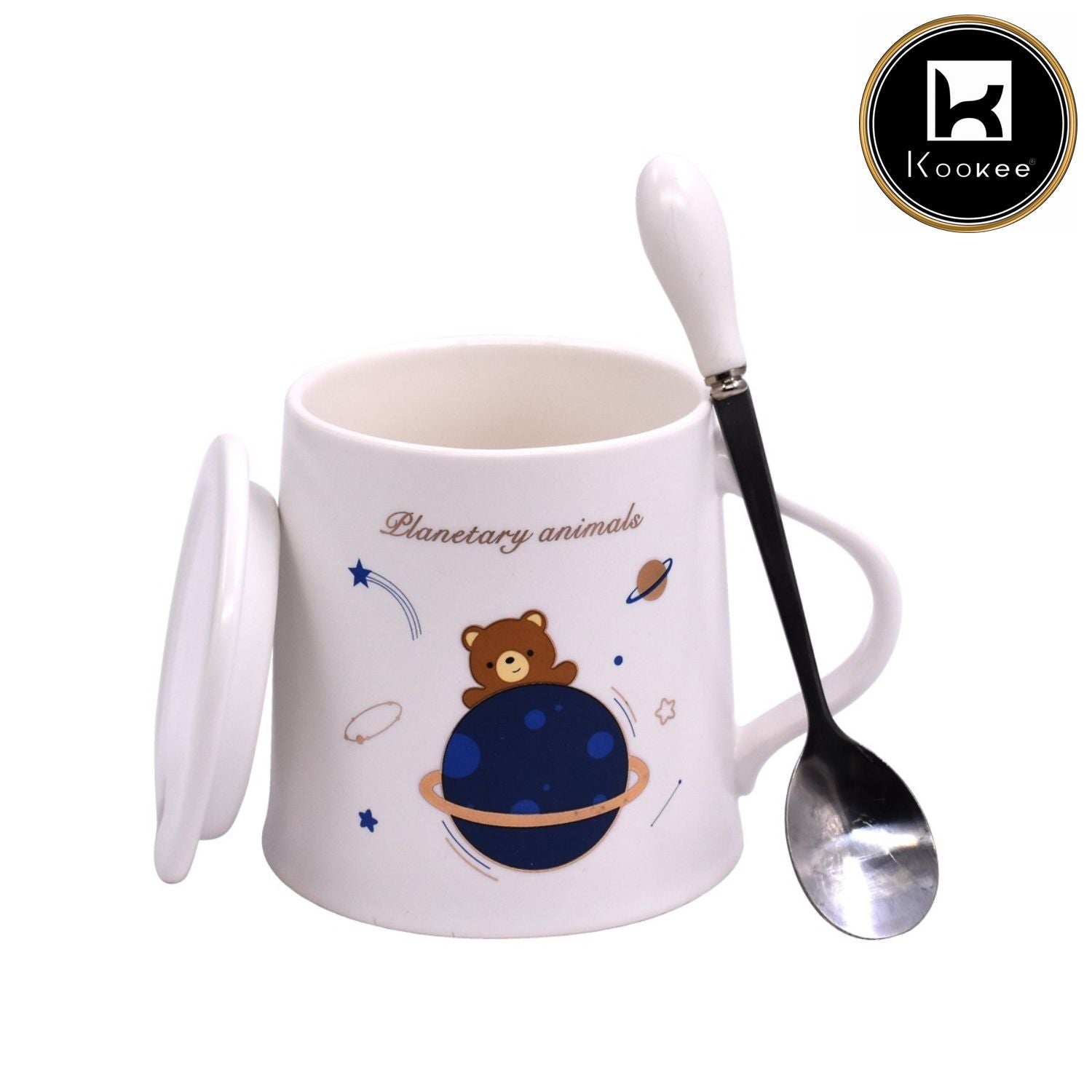 Fancy Ceramic Coffee or Tea Mug with Lid and Handle with Spoon (8413)