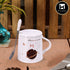 Kookee Fancy Ceramic Coffee or Tea Mug with Lid and Handle with Spoon for Office, Home or Gifting - 250ml