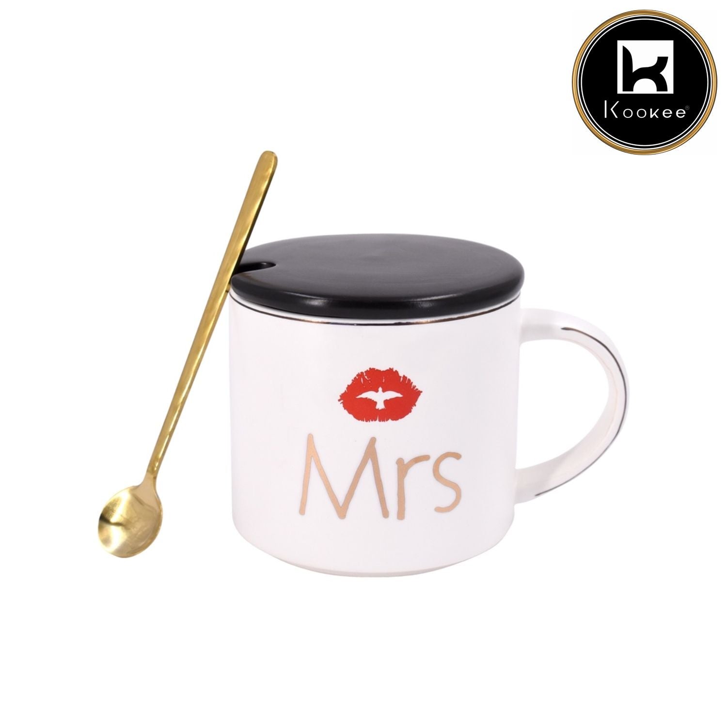 Fancy Ceramic Coffee or Tea Mug with Lid and Handle with Spoon (8432)