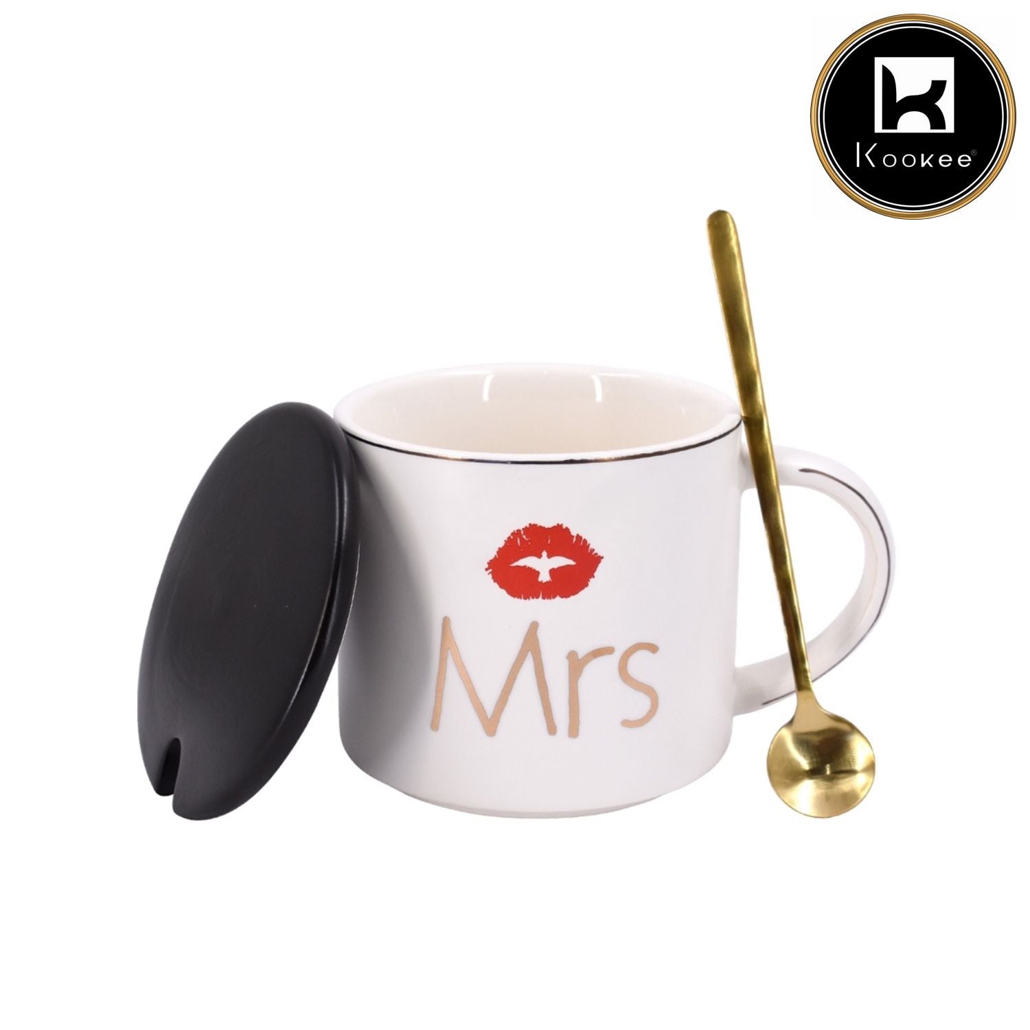 Fancy Ceramic Coffee or Tea Mug with Lid and Handle with Spoon (8432)