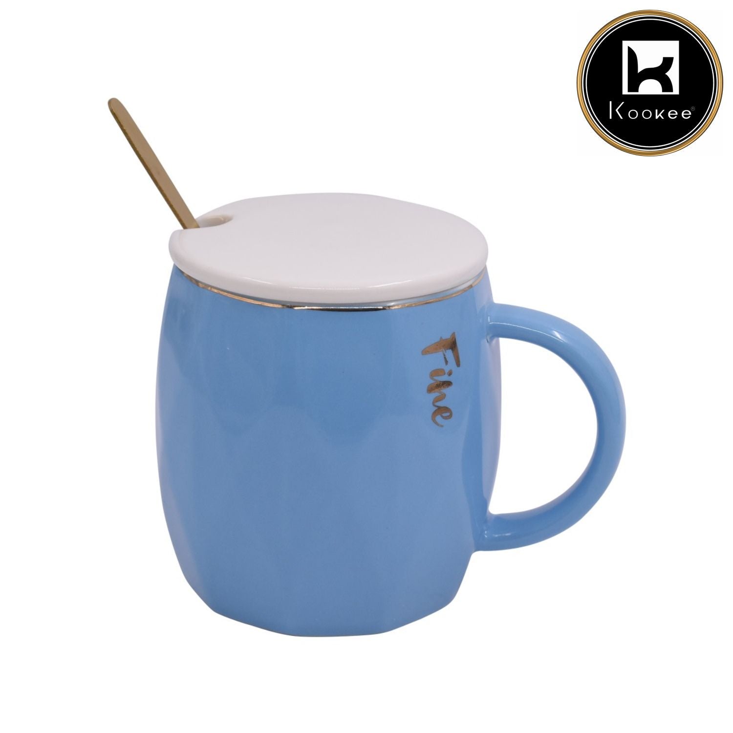 Fancy Ceramic Coffee or Tea Mug with Lid and Handle with Spoon (8437)