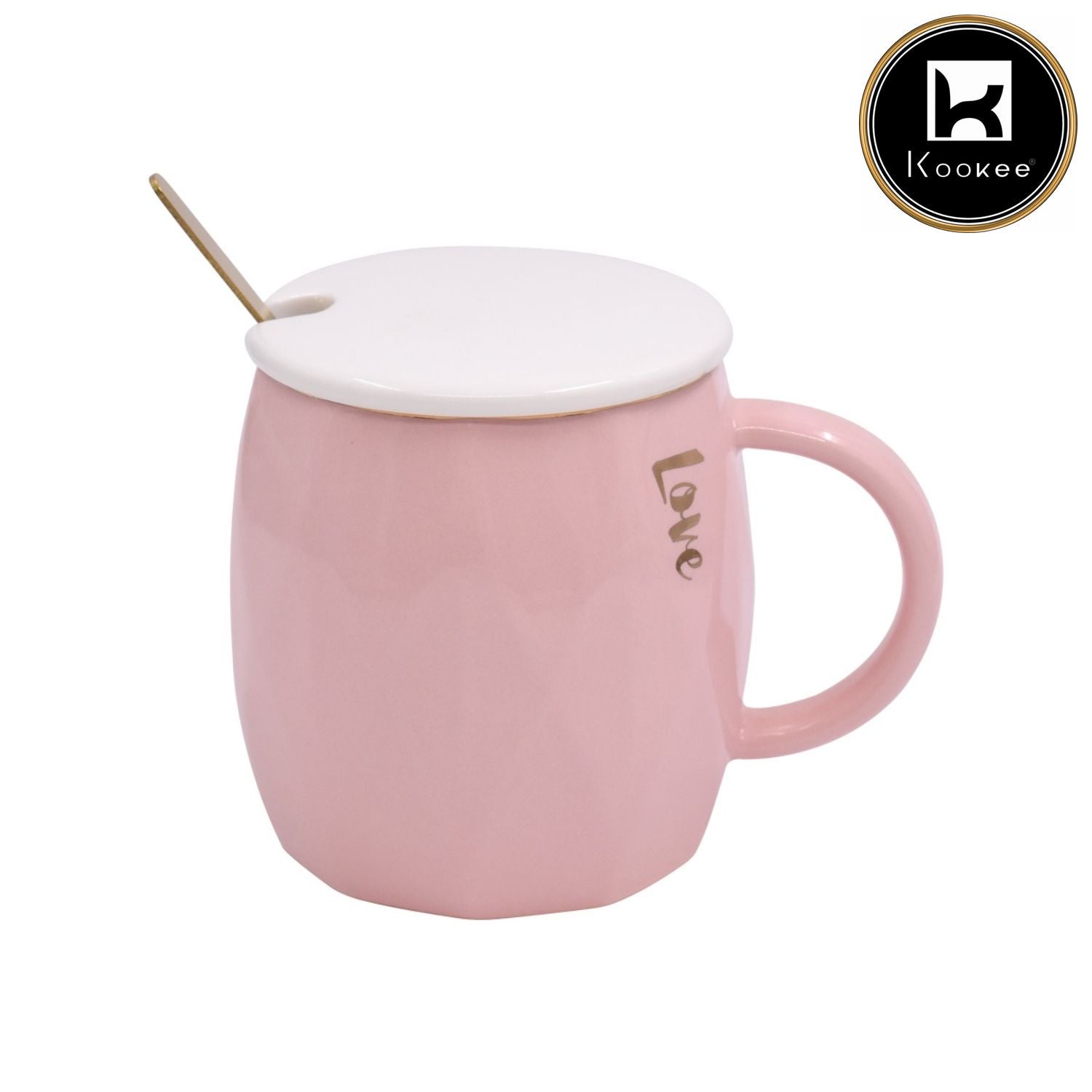 Fancy Ceramic Coffee or Tea Mug with Lid and Handle with Spoon (8439)