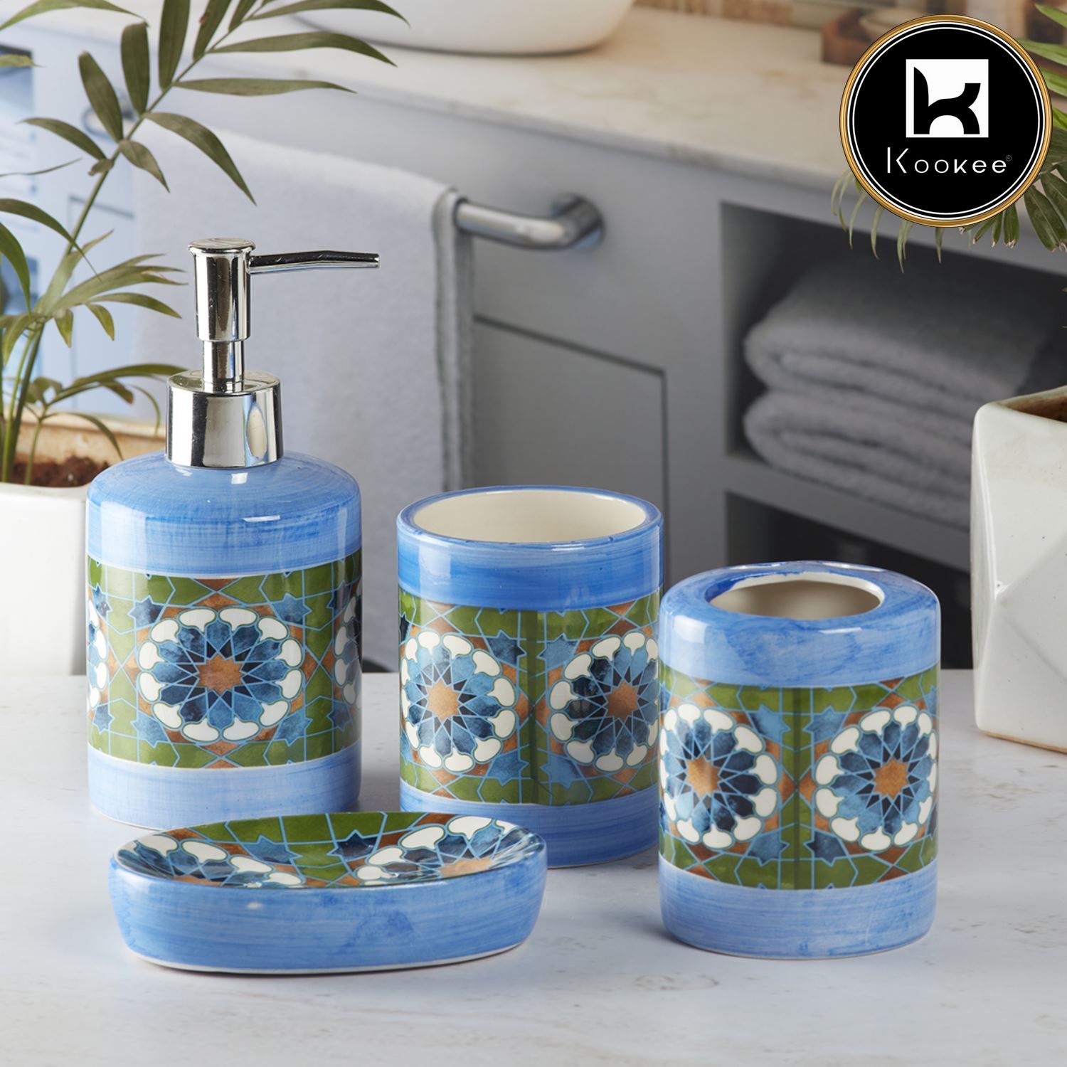 Kookee Ceramic Bathroom Sets, Blue, ART08471