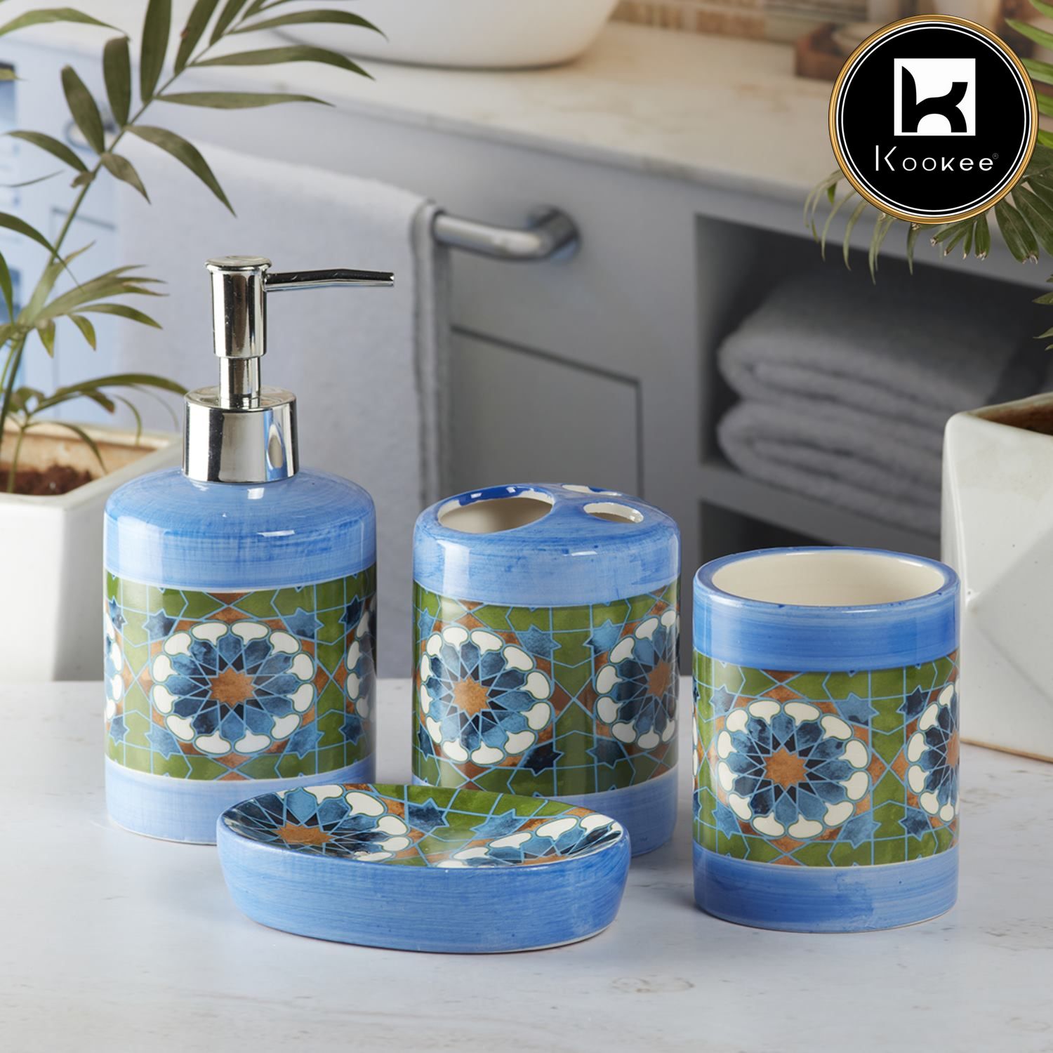 Kookee Ceramic Bathroom Sets, Blue, ART08471
