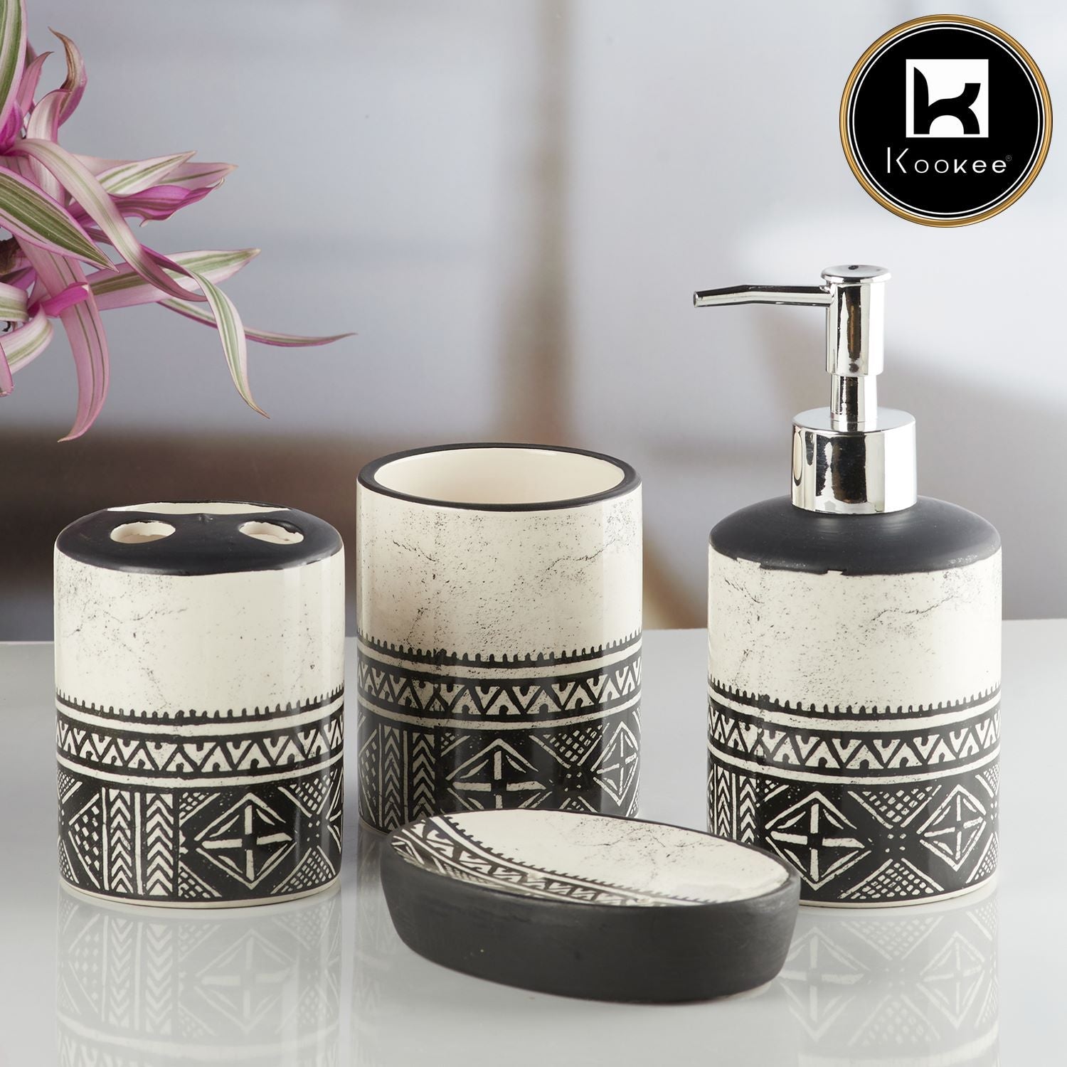 Ceramic Bathroom Accessories Set of 4 with Soap Dispenser (8474)