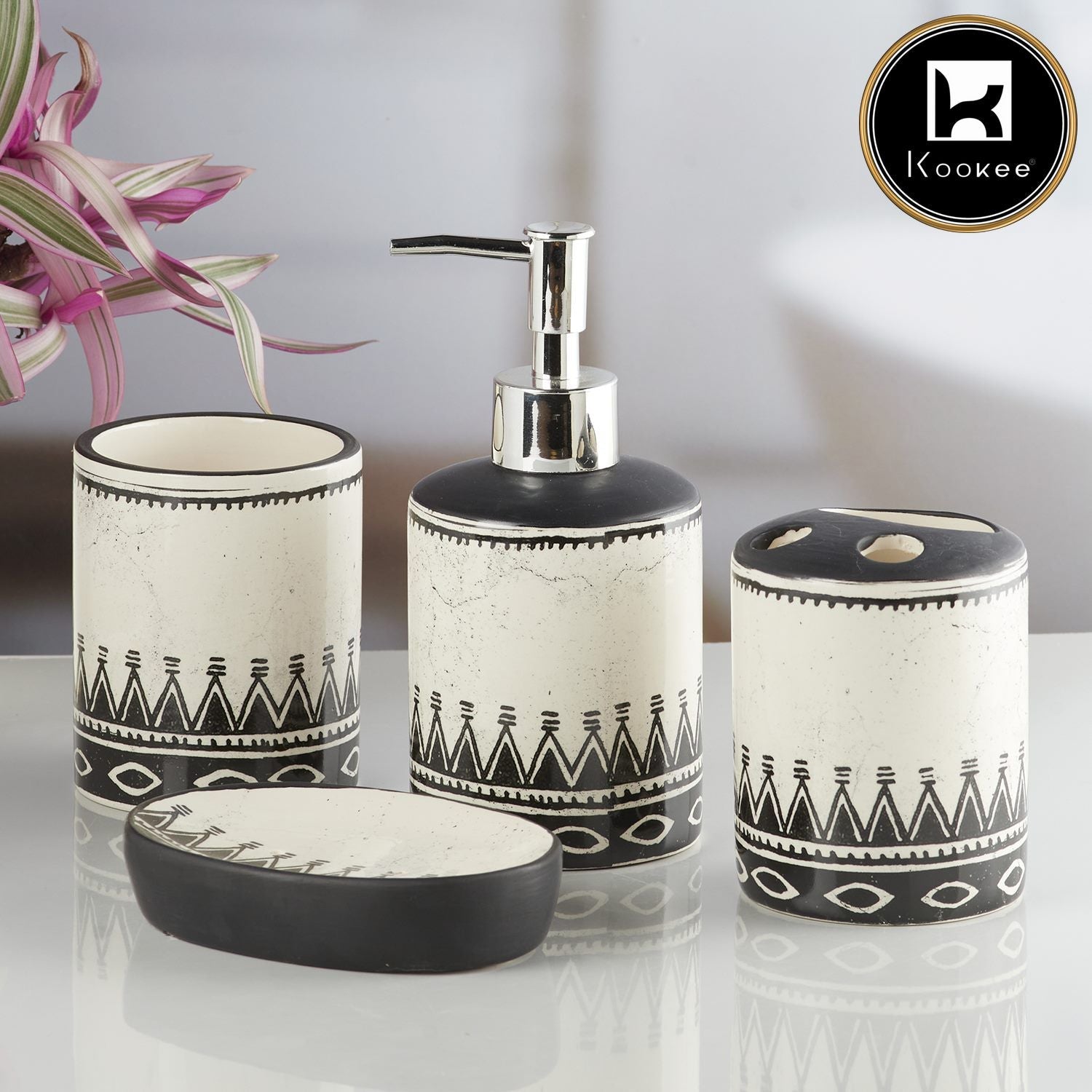 Ceramic Bathroom Accessories Set of 4 with Soap Dispenser (8475)