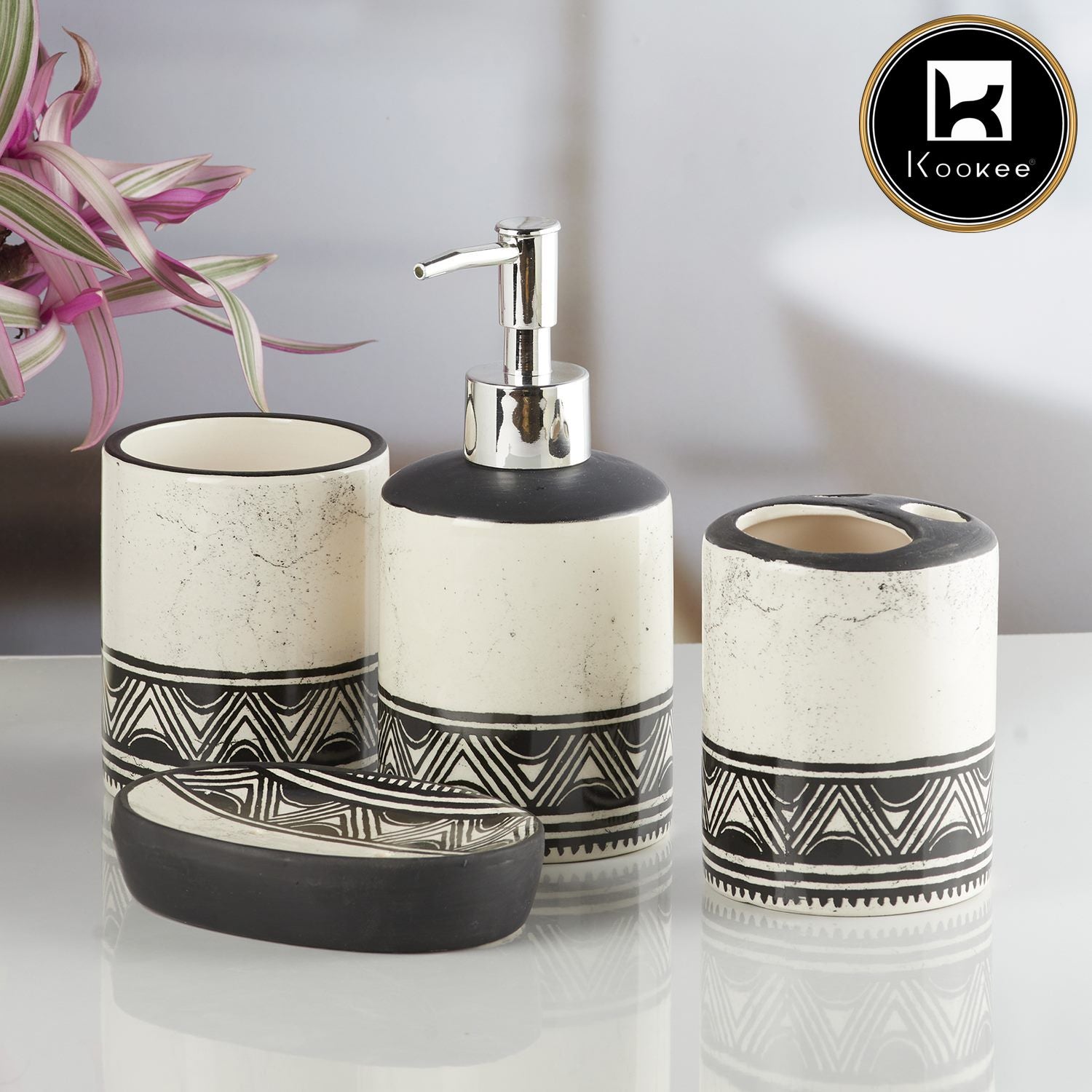 Ceramic Bathroom Accessories Set of 4 with Soap Dispenser (8476)