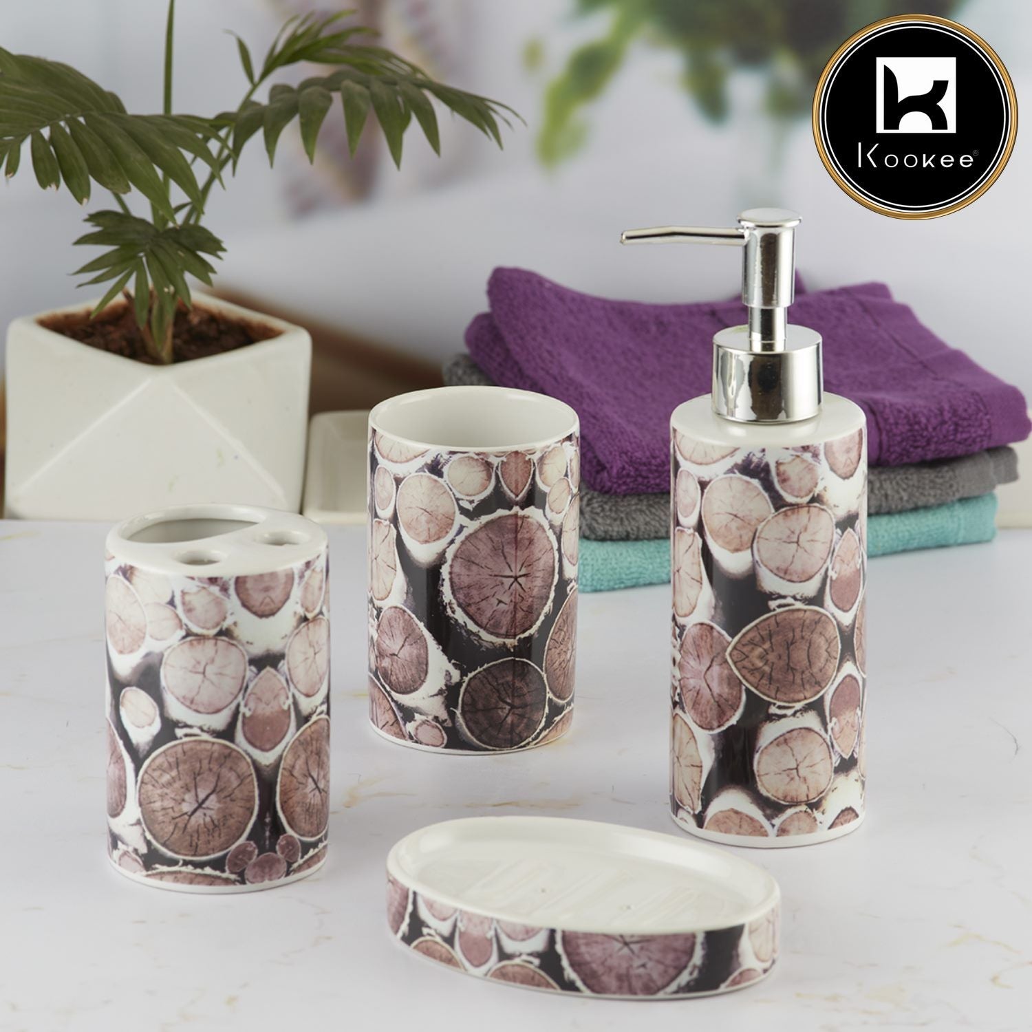 Ceramic Bathroom Set of 4 with Soap Dispenser (8477)