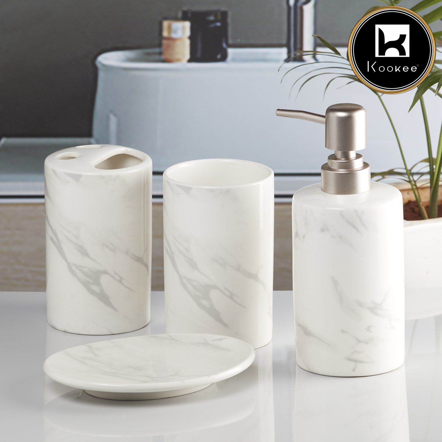 Ceramic Bathroom Set of 4 with Soap Dispenser (V-CBS-039-3)