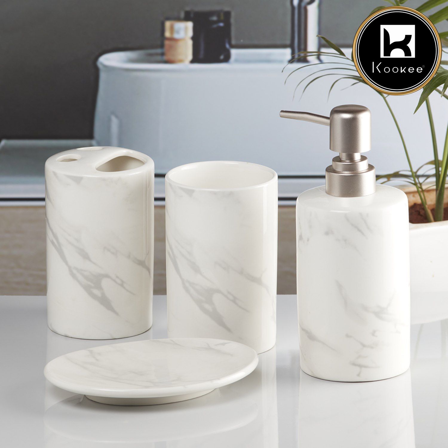 Ceramic Bathroom Set of 4 with Soap Dispenser (8478)