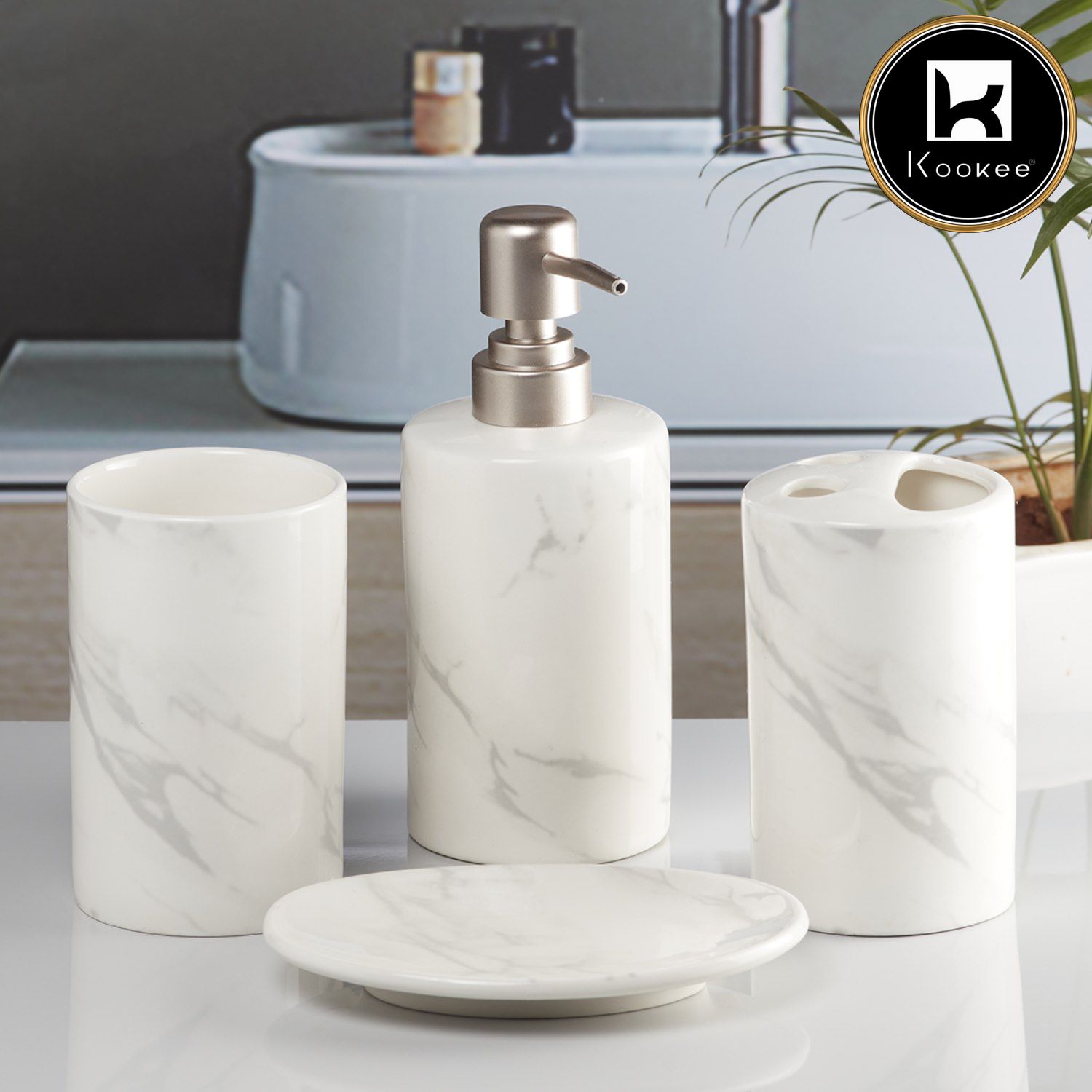 Ceramic Bathroom Set of 4 with Soap Dispenser (8478)