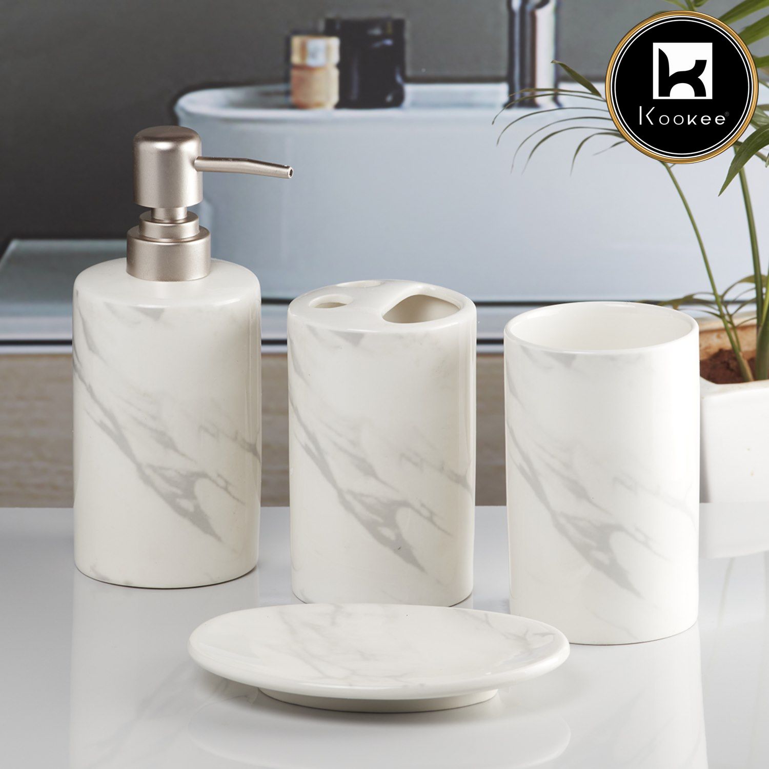 Kookee Ceramic Bathroom Sets, White, ART08478