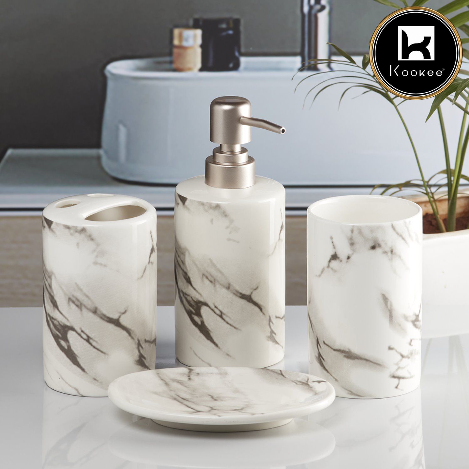 Kookee Ceramic Bathroom Sets, White, ART08479