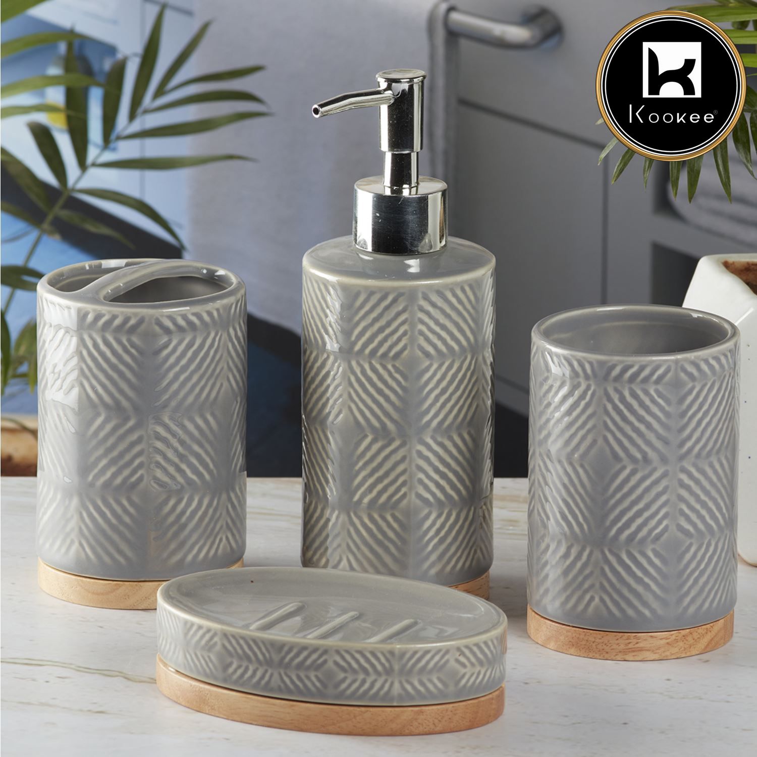 Kookee Ceramic Bathroom Sets, Grey, ART08480