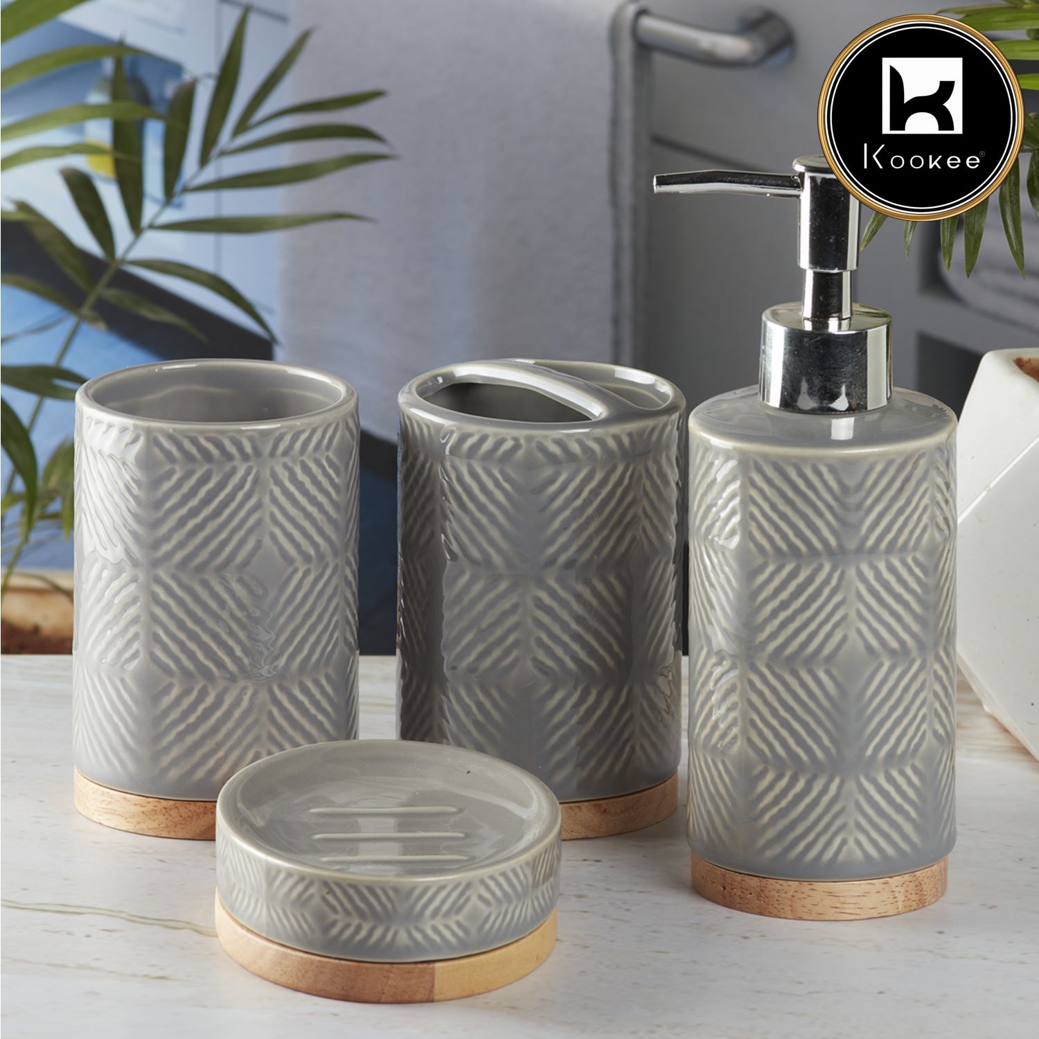 Kookee Ceramic Bathroom Sets, Grey, ART08480