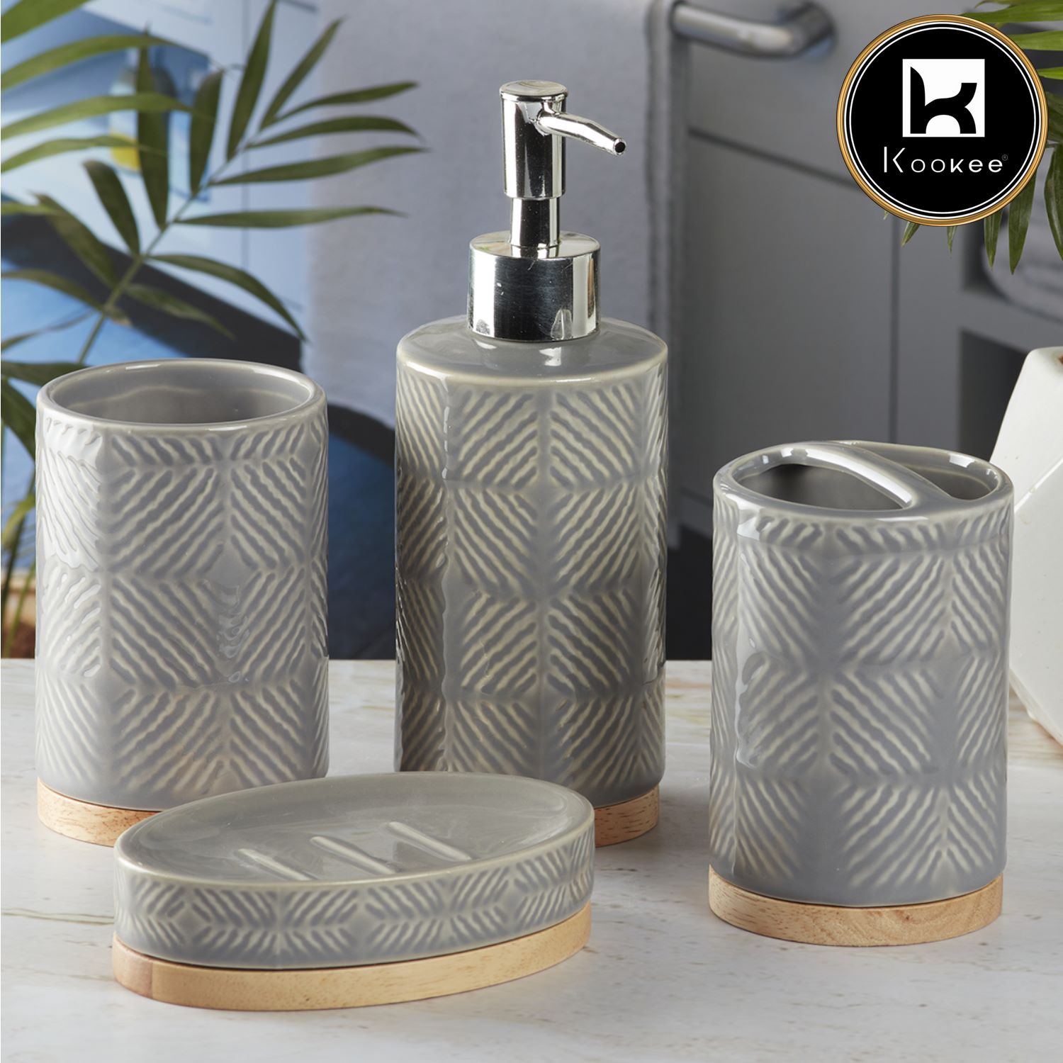 Kookee Ceramic Bathroom Sets, Grey, ART08480