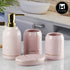 Kookee Ceramic Bathroom Accessories Set of 4, Modern Bath Set with Liquid handwash Soap Dispenser and Toothbrush holder, Luxury Gift Accessory for Home, Pink