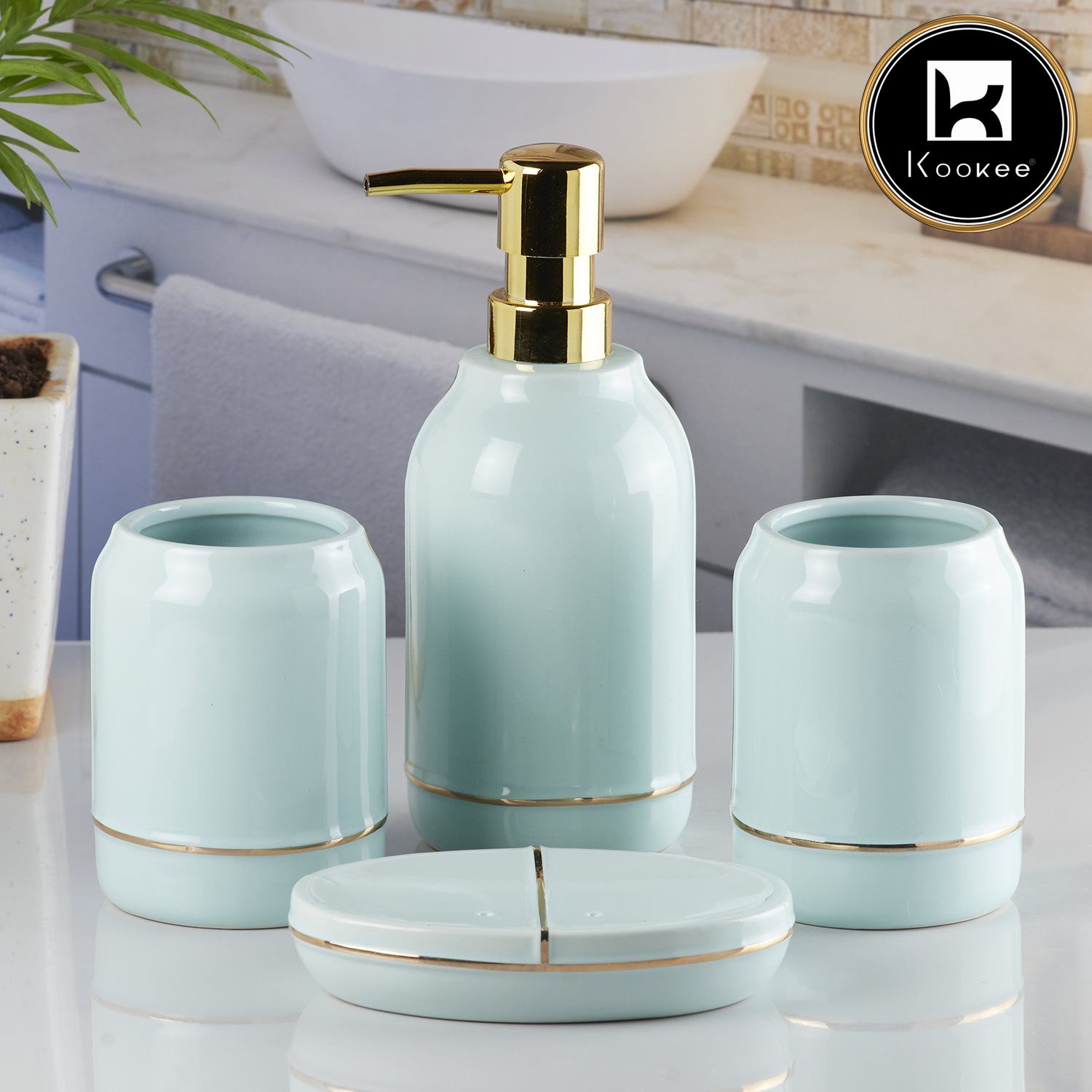 Kookee Ceramic Bathroom Sets, Blue, ART08489