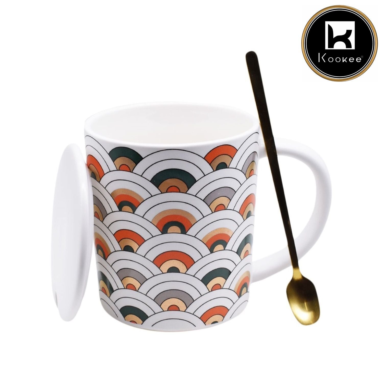 Fancy Ceramic Coffee or Tea Mug with Lid and Handle with Spoon (V-MUGS-001-2)