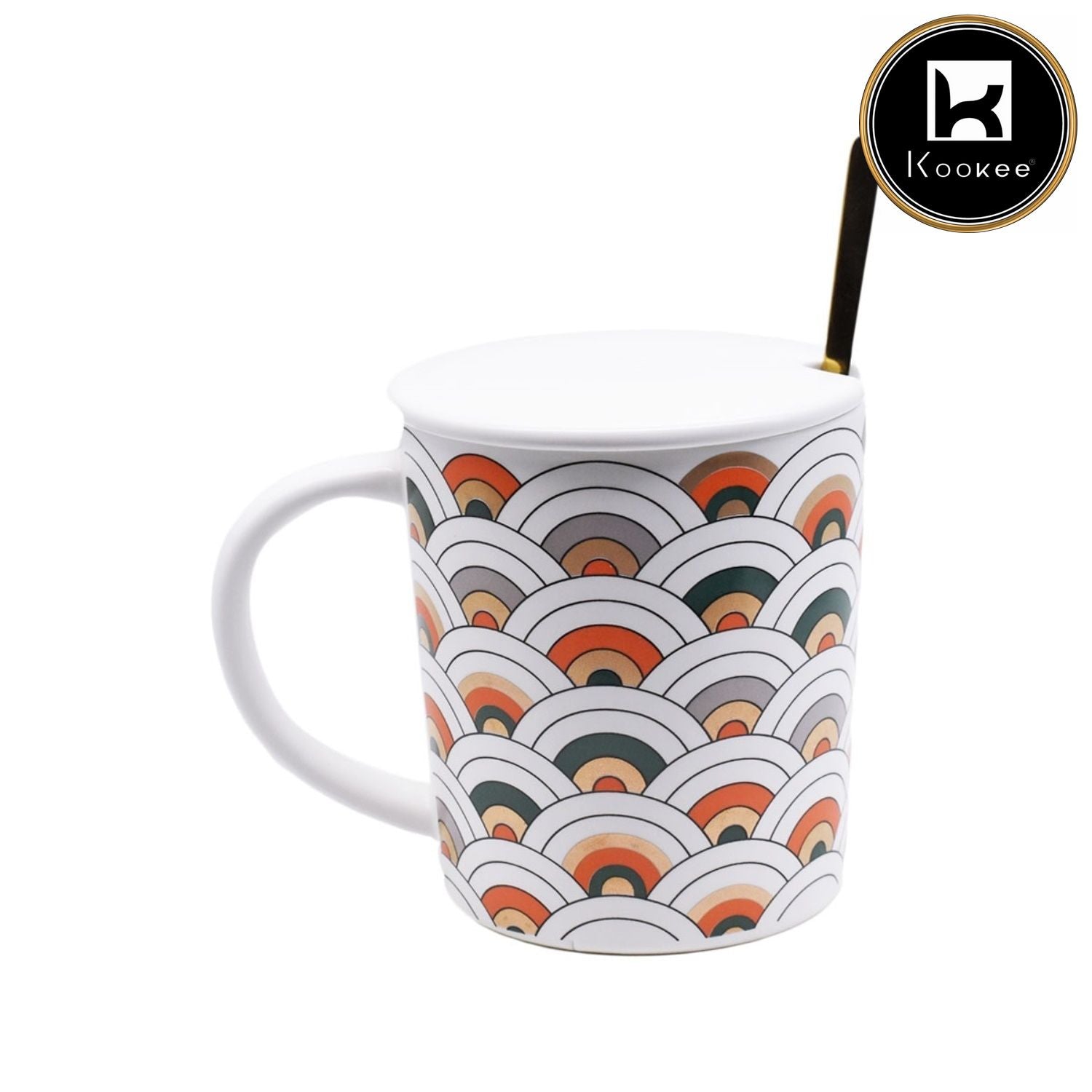Fancy Ceramic Coffee or Tea Mug with Lid and Handle with Spoon (V-MUGS-001-2)