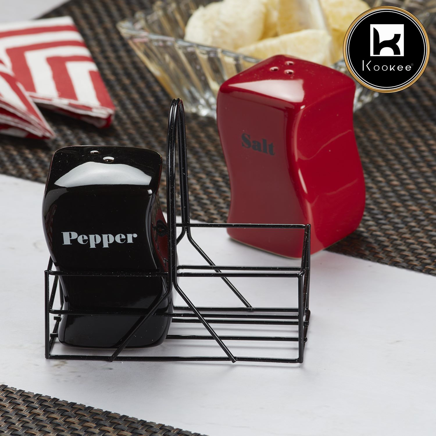 Ceramic Salt and Pepper Set with tray, Red/Black (V-SALT-021-3)