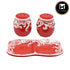 Ceramic Salt and Pepper Set with tray, Floral Design, Red White (8565)