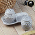 Ceramic Salt and Pepper Set with tray, Floral Design, Grey White (8567)