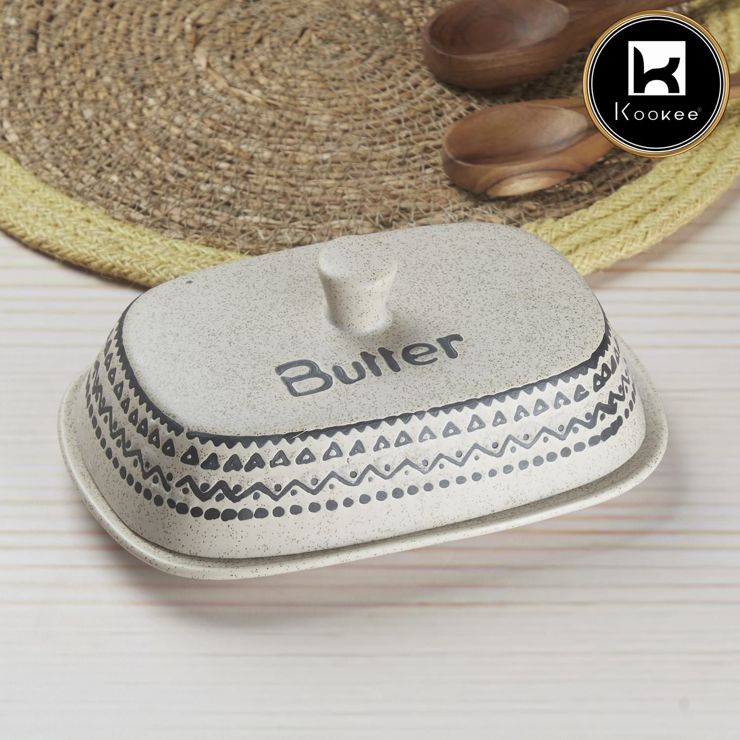 Kookee Ceramic Butter Dish Tray with Lid with 250g (8619)