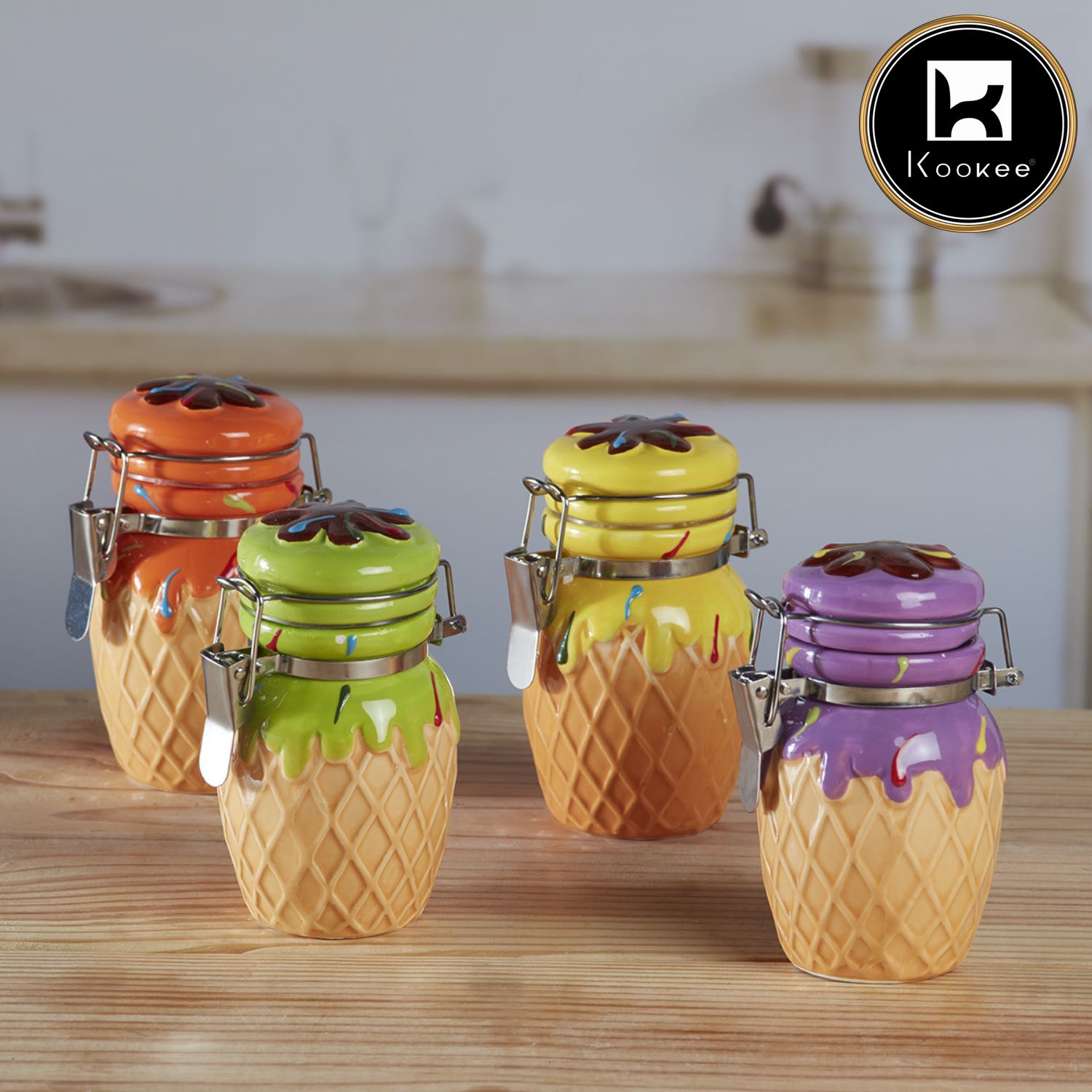 Ceramic Airtight Mini Canister Jar and Container for Kitchen (Pack of 4) (150ml) (8627)