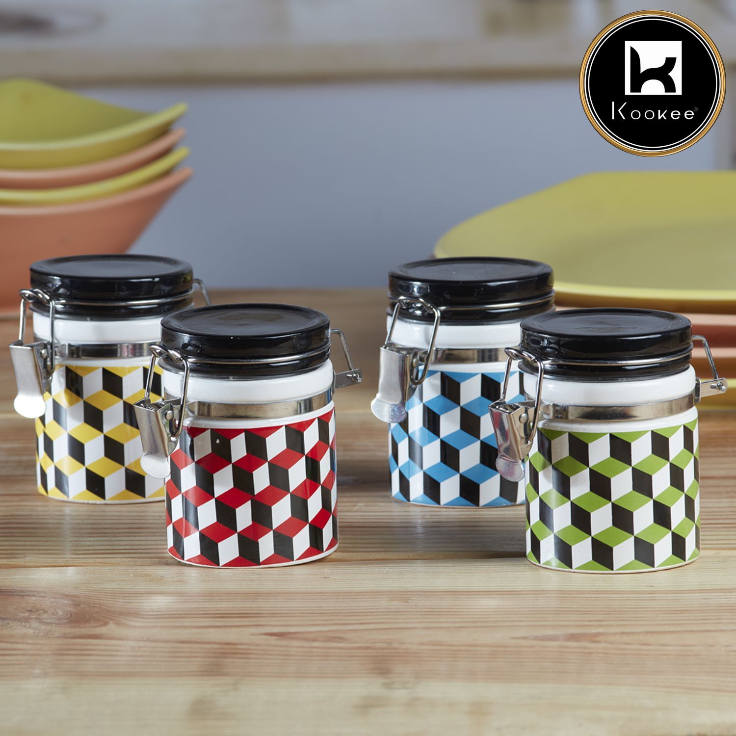 Ceramic Airtight Mini Canister Jar and Container (Pack of 4) (100ml) (8631)