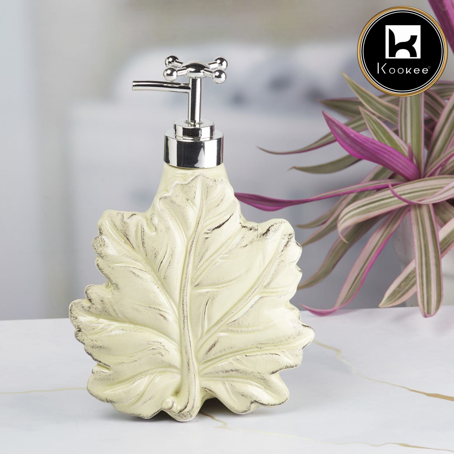 Kookee Ceramic Soap Dispenser with Stylish Refillable Pump Bottle for Bathroom Handwash & Kitchen Wash Basin, Perfect for Hand Soap, Lotion, and more, Pista,